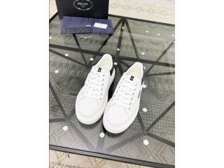 Prada Brushed Leather White Black Sneakers Reps